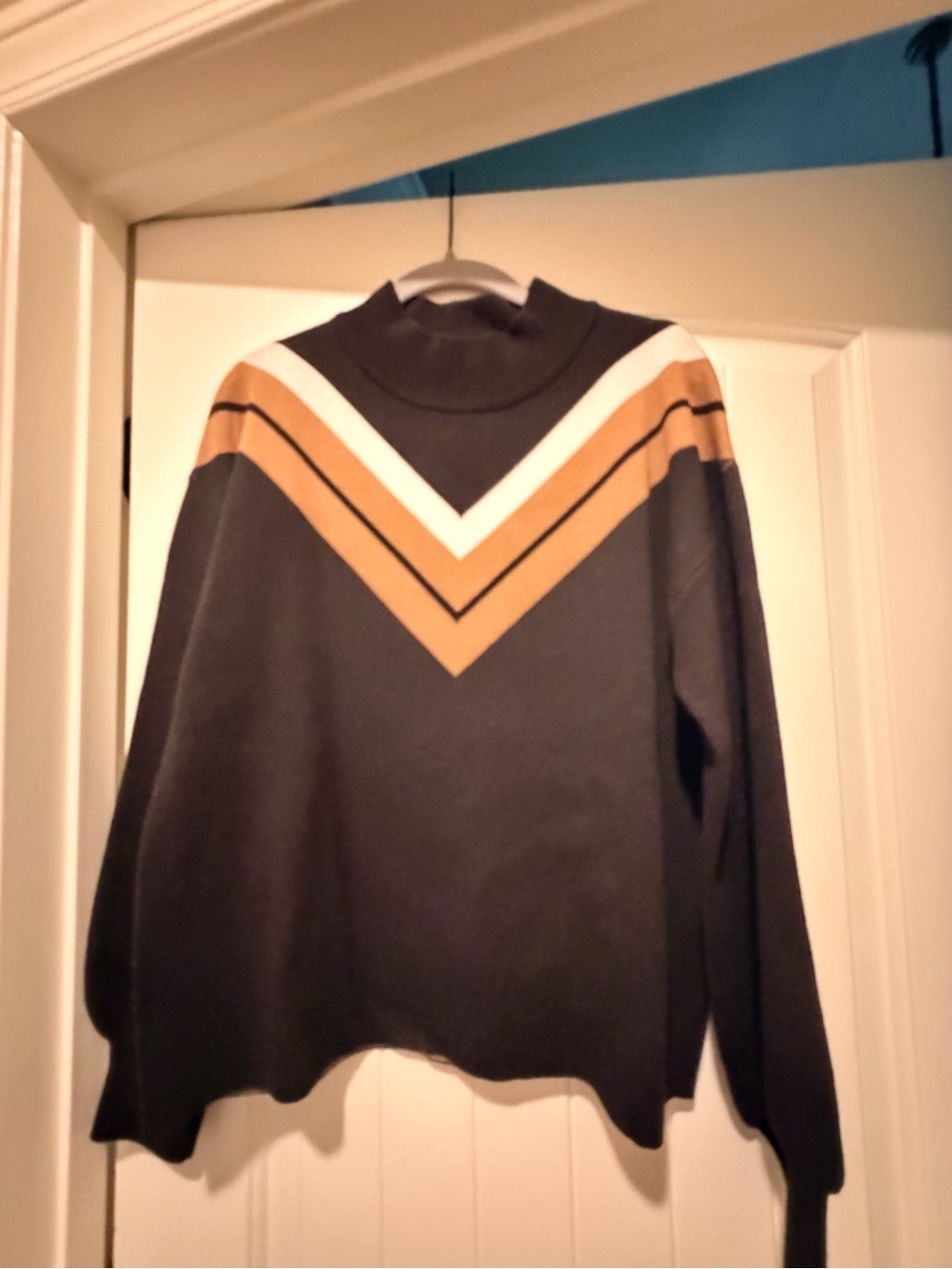 Black Turtleneck Sweater with Chevron Stripes
